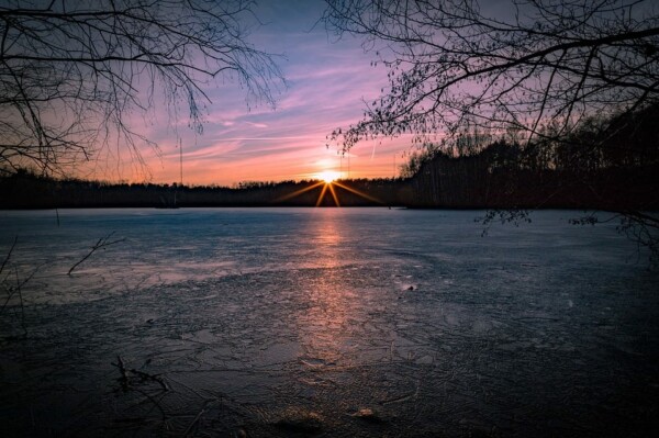 winter lake sunset